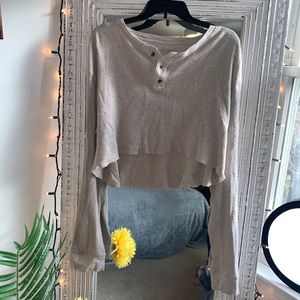 Cropped waffle shirt